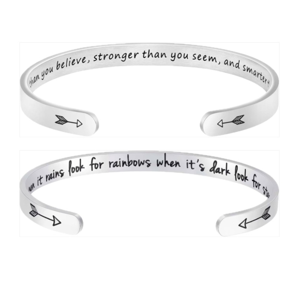 Engraved Positive Quote Keep Going Cuff bracelets Stainless Steel set of two NEW